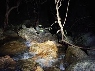 A rock formation in a dark cave

Description automatically generated
