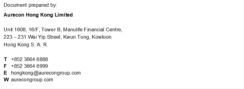 Document prepared by:
Aurecon Hong Kong Limited
Unit 1608, 16/F, Tower B, Manulife Financial Centre,
223 – 231 Wai Yip Street, Kwun Tong, Kowloon
Hong Kong S. A. R.
T
F
E
W
+852 3664 6888
+852 3664 6999
hongkong@aurecongroup.com
aurecongroup.com